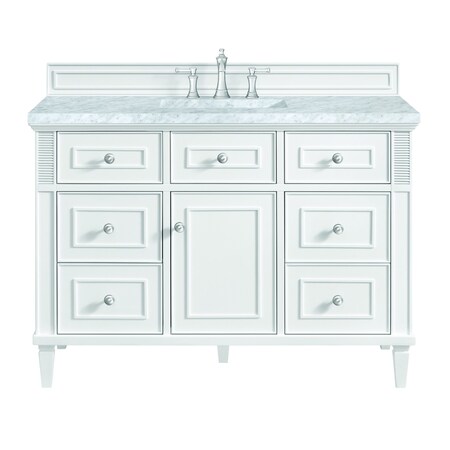 James Martin Vanities 48'' Single Vanity, Bright White w/ 3 CM Carrara White Marble Top 424-V48-BW-3CAR